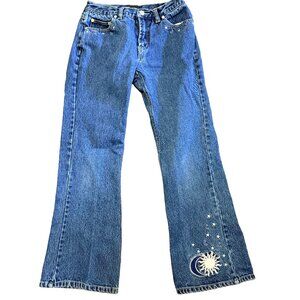 No Boundaries Y2K Flare Jeans Celestial Sun Moon Embroidery Low Rise Size 5 2000